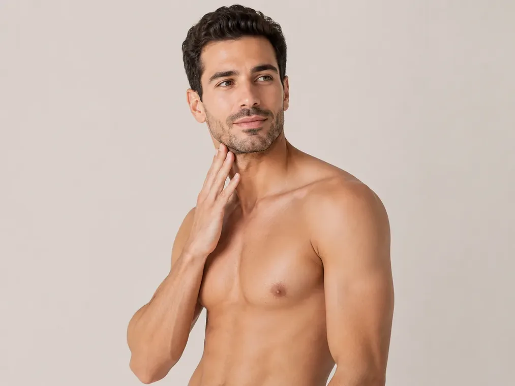 Man displaying results of full body laser hair removal treatment
