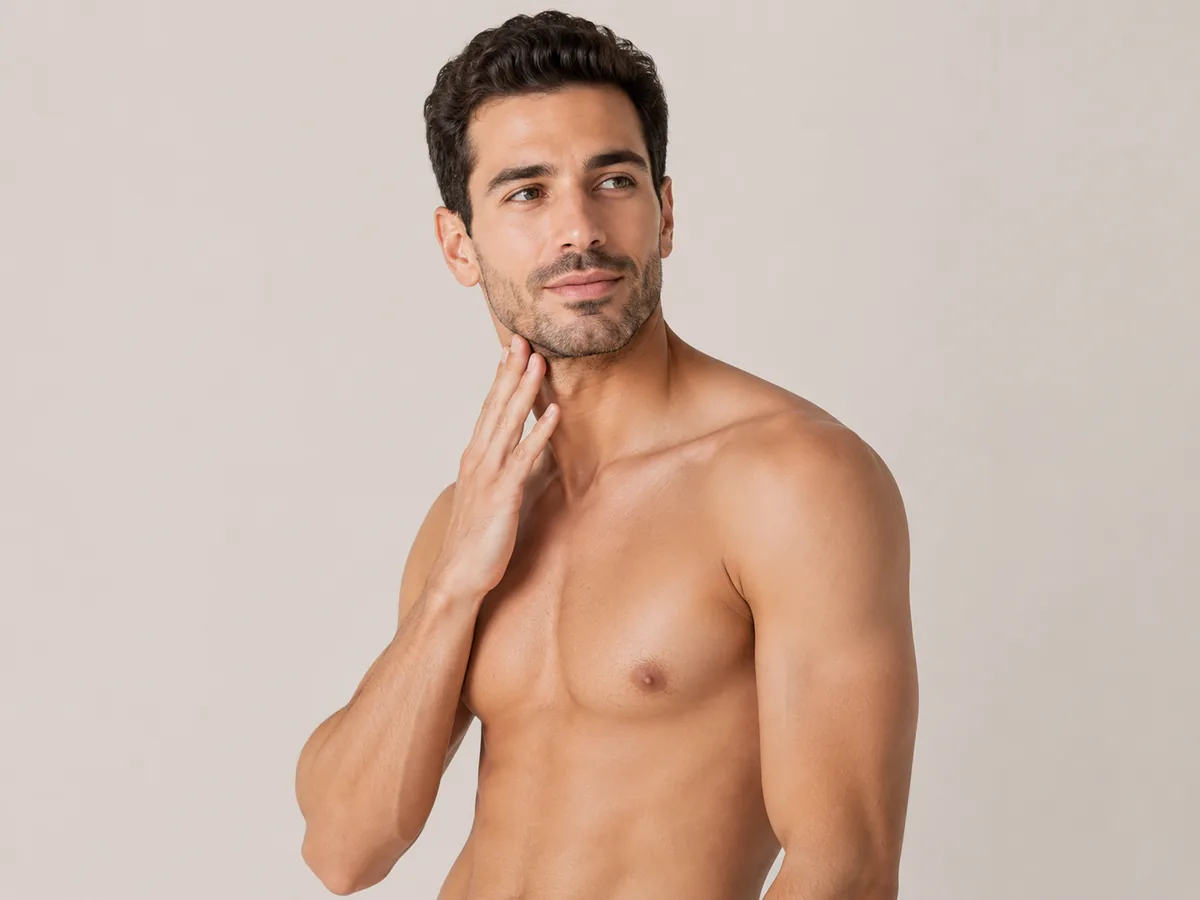 Man displaying results of full body laser hair removal treatment