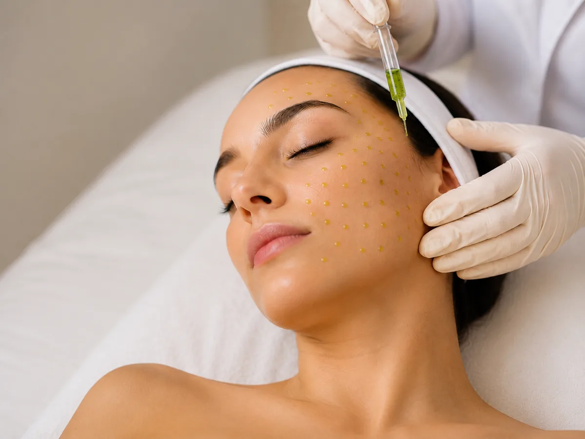 BioRePeel biphasic TCA peel treatment being applied to client's face at Soraya Skin Clinic Melbourne